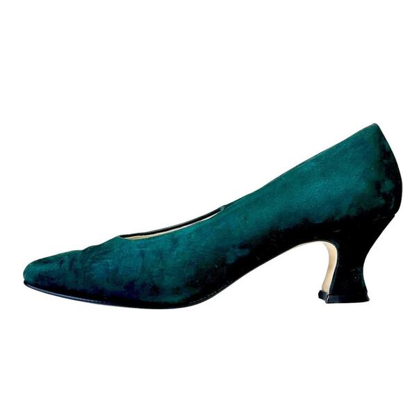 VINTAGE Emerald Green Regency Court Shoe Kitten Block Pump 7.5 Fairy Cottagecore - Picture 2 of 11